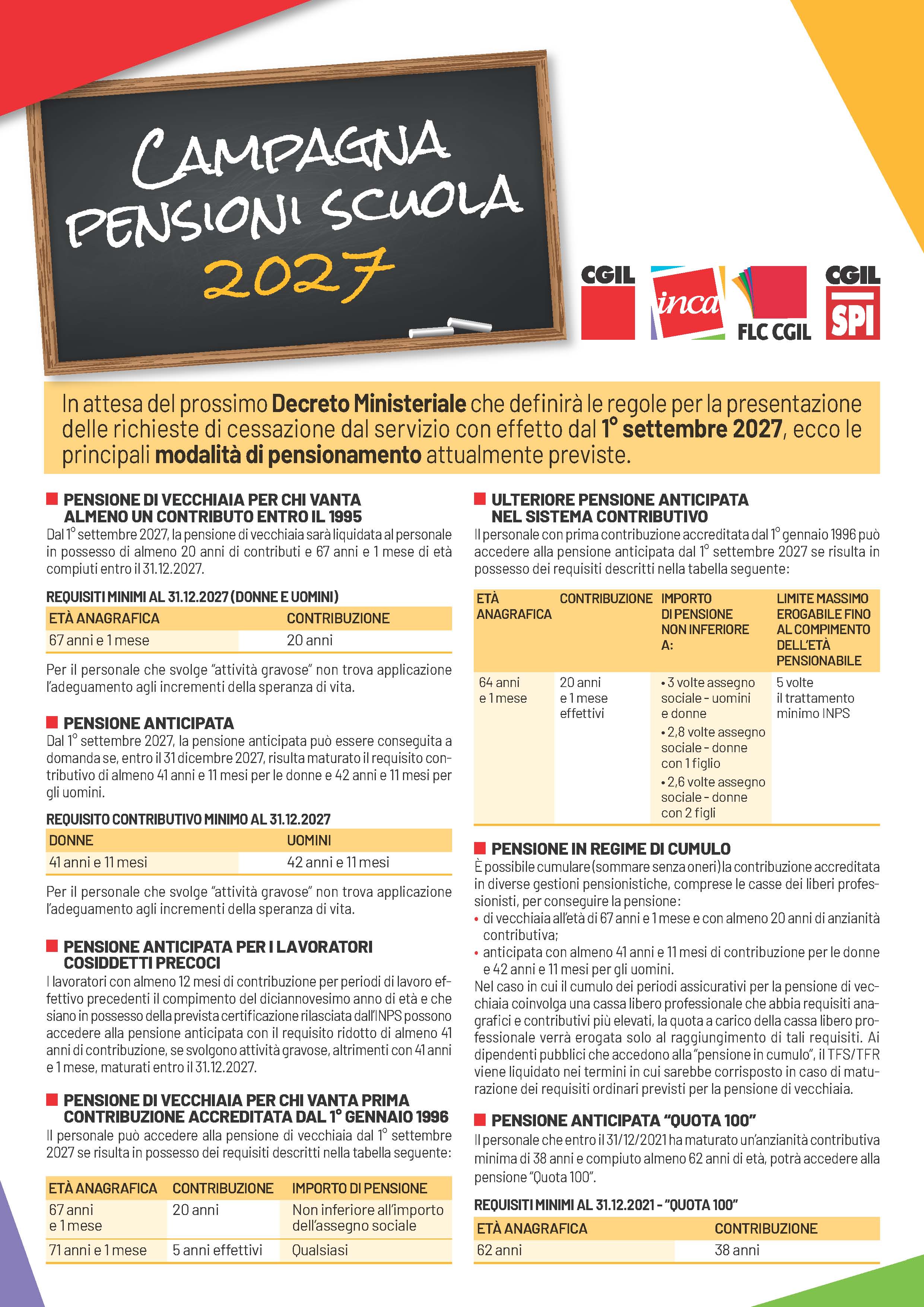 Campagna Pensioni SCUOLA 2027 volantino WEB fronte retro Pagina 1